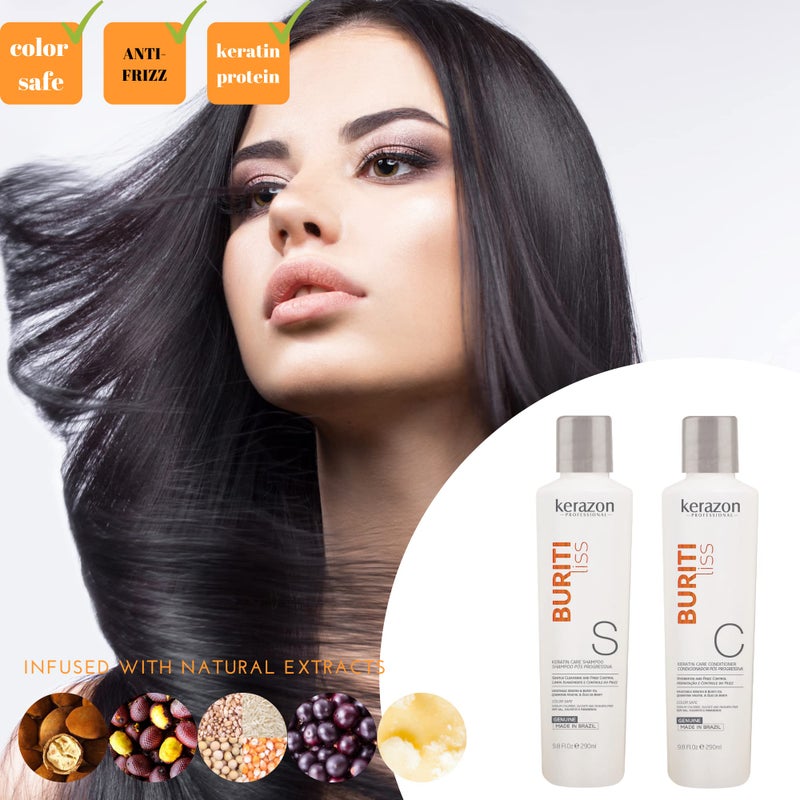 Kerazon Professional Sulfate Free Anti Frizz Color Safe Keratin Care Shampoo & Conditioner DUAL pack. Imported. - Image 3